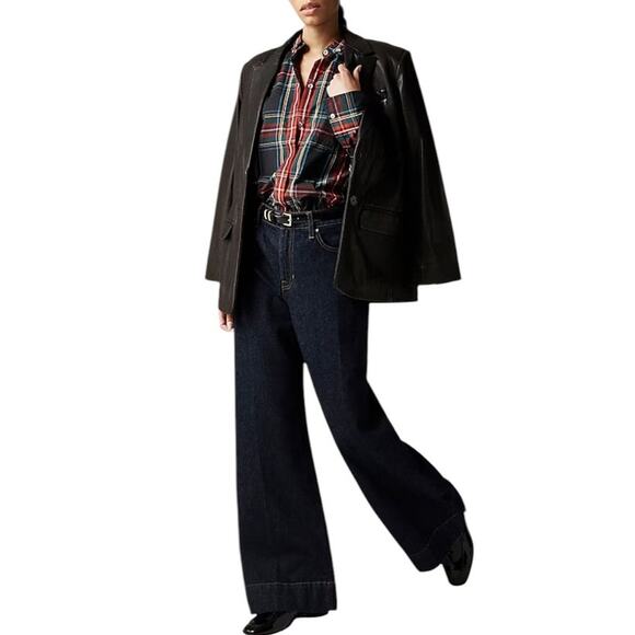 J. Jill Stewart Tartan Cotton Poplin Holiday Button Down Blouse Top Size Medium - Picture 2 of 11